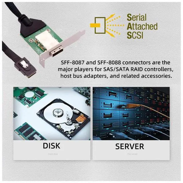 Alt view image 7 of 7 - Cablecc Internal Mini SAS SFF-8087 Male to External SFF-8088 Female Extension Cable PCBA With Low Profile Bracket