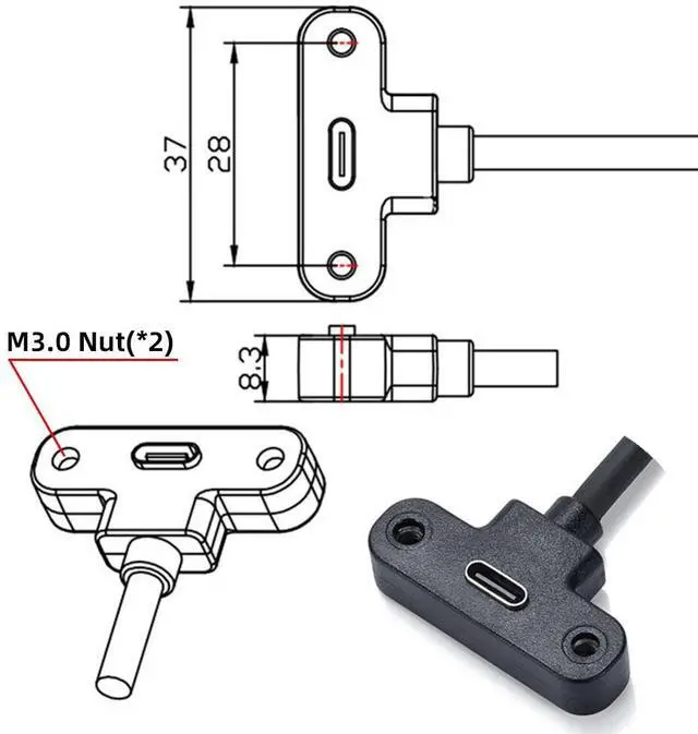 Alt view image 7 of 7 - Jimier USB-C 480Mbps Type-C Male to Up Angled Female Extension Data Screw Locking Cable for Camera VR