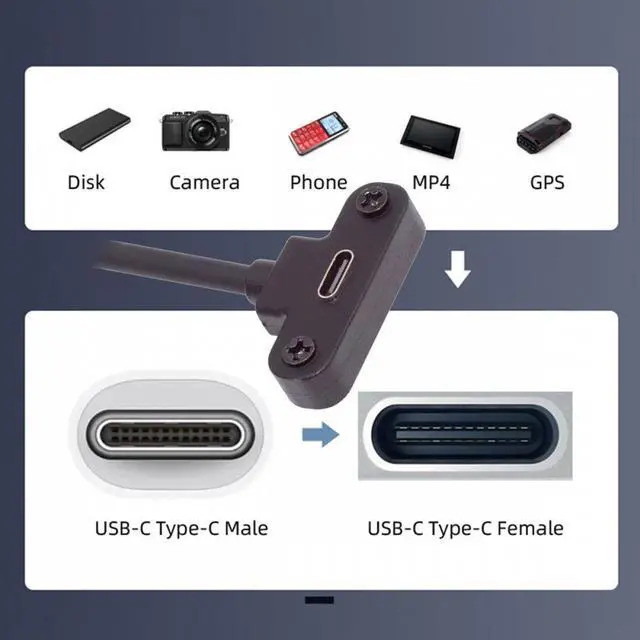 Alt view image 7 of 7 - Chenyang USB-C 480Mbps Type-C Male to Up Angled Female Extension Data Screw Locking Cable for Camera VR