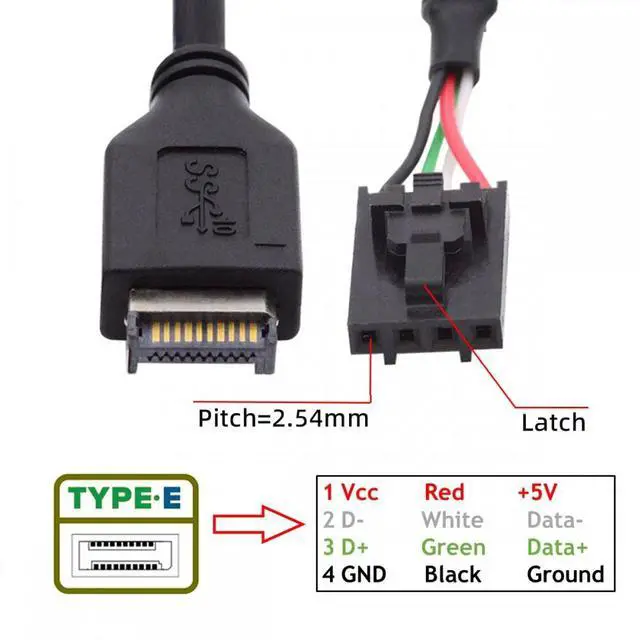 Alt view image 5 of 7 - Jimier USB 3.1 Front Panel Header Male Type-E Host to USB 2.0 Motherboard 4pin IDC Housing with Latch Device Cable 30cm
