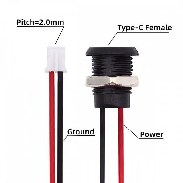 Alt view image 3 of 7 - Jimier 5pcs/set DIY OEM Type C Female Socket to 2Pin Header Cable Pitch=2.0mm Panel Mount Type DC 5V Power
