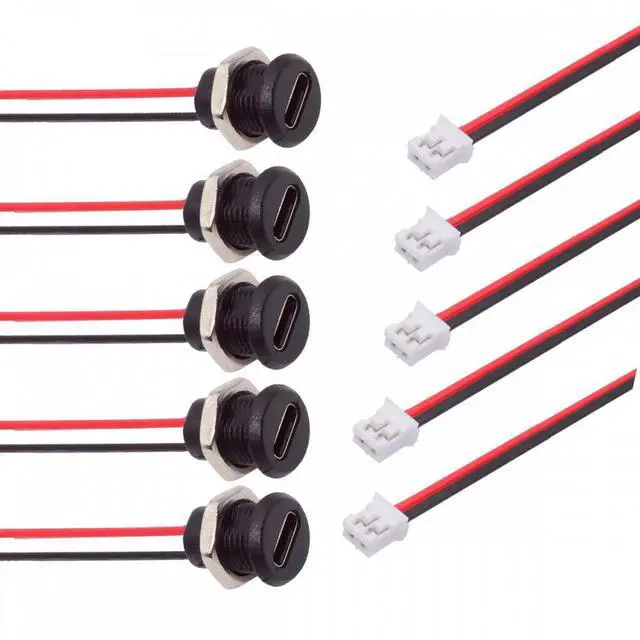 Alt view image 2 of 7 - Jimier 5pcs/set DIY OEM Type C Female Socket to 2Pin Header Cable Pitch=2.0mm Panel Mount Type DC 5V Power
