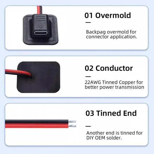 Alt view image 7 of 7 - Jimier 4pcs/lot Type-C Micro-USB DC 5.5x2.1mm 3.5X1.35mm Power Extension Cable for Backpack Charging Electric Heating Pads