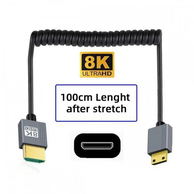 Alt view image 4 of 7 - Jimier Mini HDMI 2.1 Male to HDMI Male 8K 60hz Stretch Coiled Cable 100cm for HDTV Computer Laptop Monitor