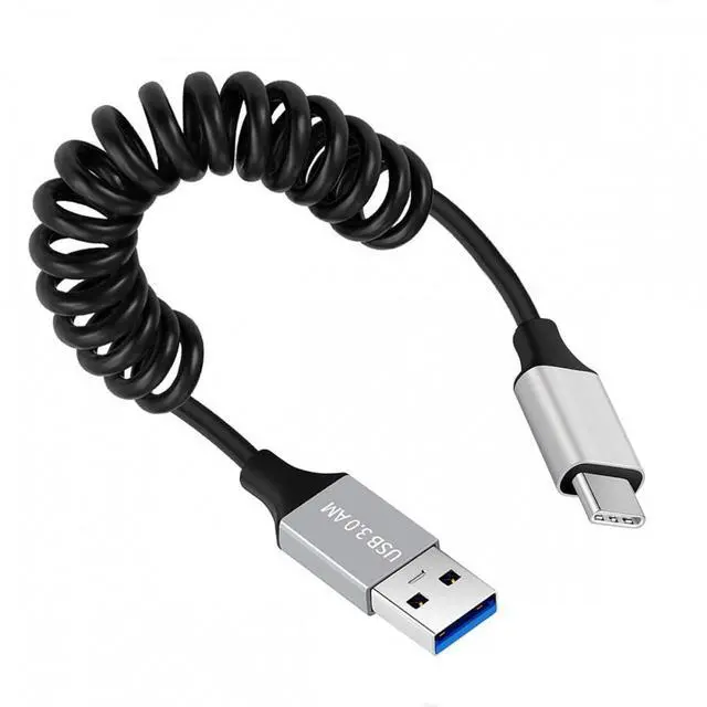 Alt view image 2 of 7 - Jimier USB 3.0 Type-A Male to USB-C Type-C Male Stretch Coiled Cable 100cm Extension 5Gbps for Disk Phone Camera Data