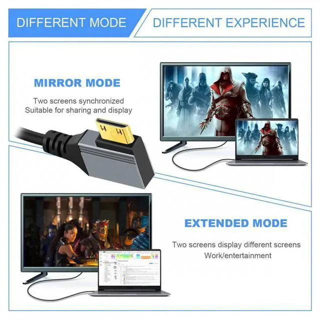 Alt view image 4 of 7 - Xiwai 90 Degree Right Angled Mini HDMI 2.1 Male to HDMI Male 8K 60hz Stretch Coiled Cable 100cm for HDTV Computer Laptop Monitor
