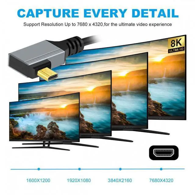 Alt view image 3 of 7 - Jimier 90 Degree Right Angled Micro HDMI 2.1 Male Type-D to HDMI Male 8K 60hz Stretch Coiled Cable 100cm for HDTV Camera Laptop Monitor