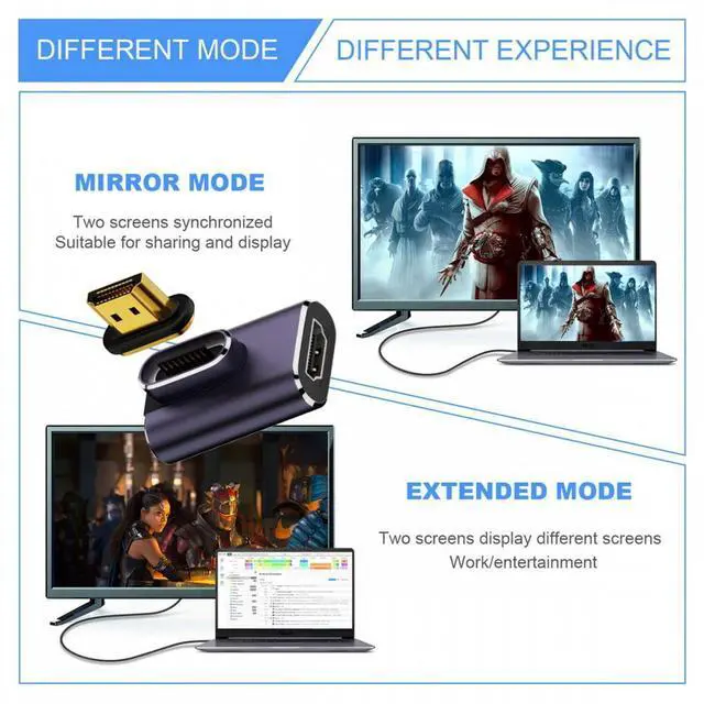 Alt view image 7 of 7 - CY 90 Degree Left Angled Vertical Magnetic 8K Type-A HDMI 2.1 Male to Female Straight Video Adapter for Laptop HDTV