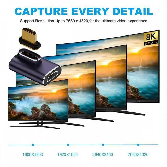 Alt view image 4 of 7 - CY 90 Degree Right Angled Vertical Magnetic 8K Type-A HDMI 2.1 Male to Female Straight Video Adapter for Laptop HDTV