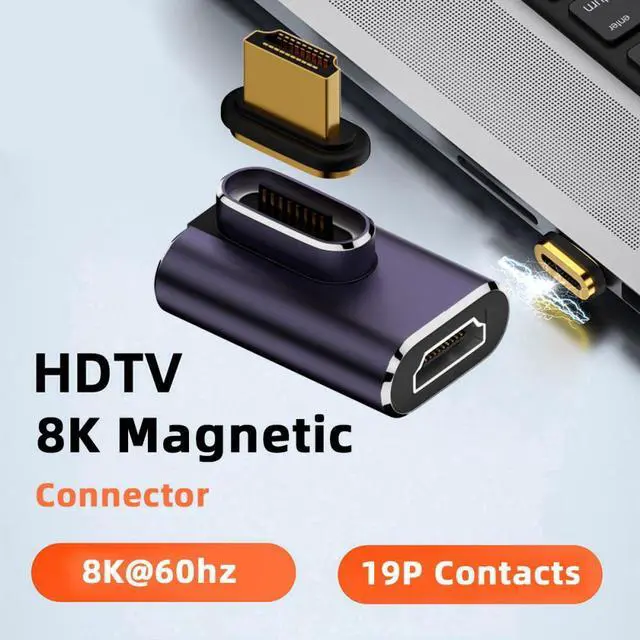 Alt view image 7 of 7 - CY 90 Degree Right Angled Vertical Magnetic 8K Type-A HDMI 2.1 Male to Female Straight Video Adapter for Laptop HDTV