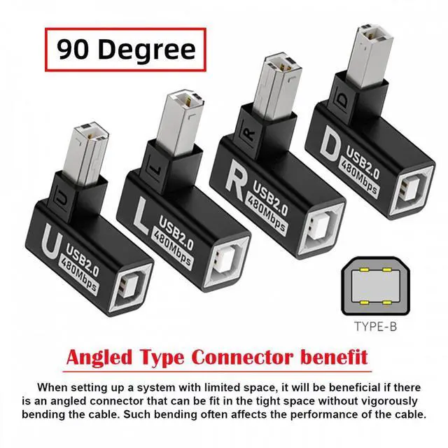 Alt view image 2 of 7 - Chenyang 4pcs/lot USB 2.0 Type-B Male to Female Extension Adapter Horizontal Vertical Angled 90 Degree for Printer Scanner
