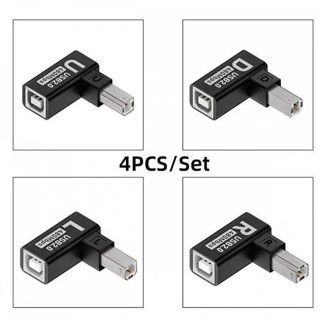 Alt view image 3 of 7 - Chenyang 4pcs/lot USB 2.0 Type-B Male to Female Extension Adapter Horizontal Vertical Angled 90 Degree for Printer Scanner
