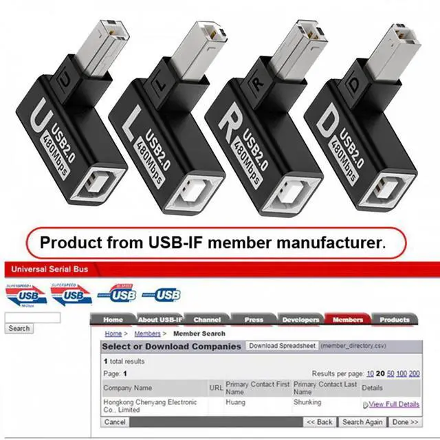 Alt view image 4 of 7 - Chenyang 4pcs/lot USB 2.0 Type-B Male to Female Extension Adapter Horizontal Vertical Angled 90 Degree for Printer Scanner