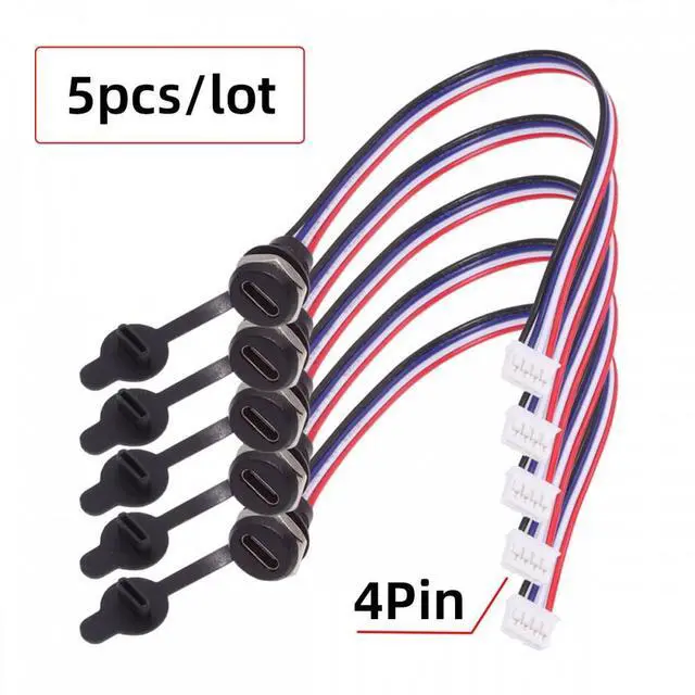 Alt view image 6 of 7 - Jimier 5pcs/set DIY OEM Type C Female Socket to 4Pin Header Cable Pitch=2.0mm Panel Mount Type DC 5V Power Data