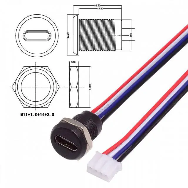 Alt view image 7 of 7 - Jimier 5pcs/set DIY OEM Type C Female Socket to 4Pin Header Cable Pitch=2.0mm Panel Mount Type DC 5V Power Data