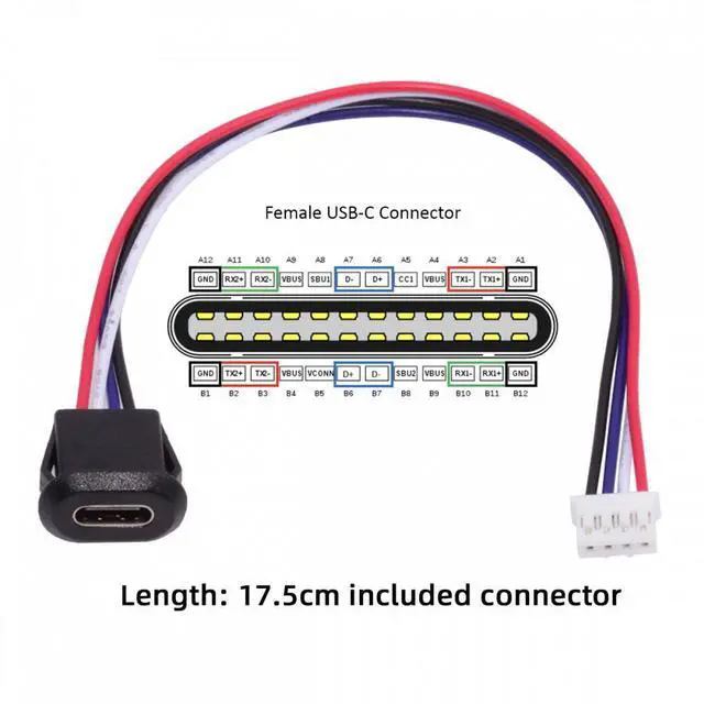 Alt view image 4 of 7 - Jimier 5pcs/set DIY OEM Type C Female Socket to 4Pin Header Cable Pitch=2.0mm Latch Mount Type DC 5V Power