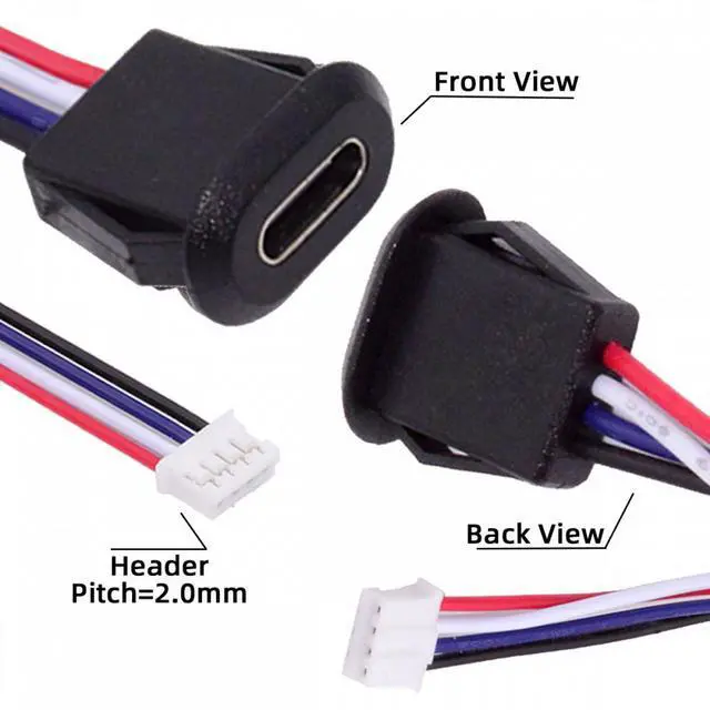 Alt view image 7 of 7 - Jimier 5pcs/set DIY OEM Type C Female Socket to 4Pin Header Cable Pitch=2.0mm Latch Mount Type DC 5V Power
