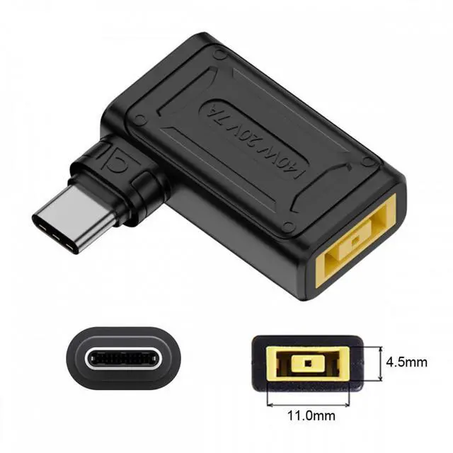 Alt view image 7 of 7 - Jimier 140W 100W Rectangle Jack Thinkpad X1 Input to USB-C Type-C Angled 90 Degree Power Plug Charge Adapter for Laptop Phone
