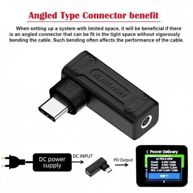 Alt view image 4 of 7 - Chenyang 140W 100W DC Jack 4.5x3.0mm Input to USB-C Type-C Angled 90 Degree Power Plug Charge Adapter for Laptop Phone