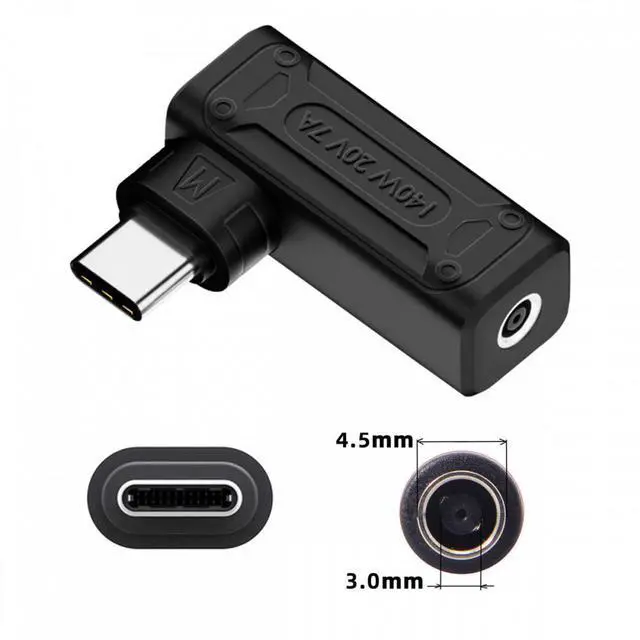 Alt view image 7 of 7 - Chenyang 140W 100W DC Jack 4.5x3.0mm Input to USB-C Type-C Angled 90 Degree Power Plug Charge Adapter for Laptop Phone