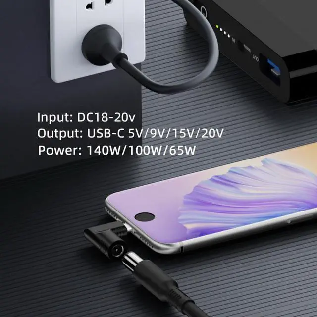 Alt view image 7 of 7 - Jimier 140W 100W DC Jack 5.5x2.1mm Input to USB-C Type-C Angled 90 Degree Power Plug Charge Adapter for Laptop Phone