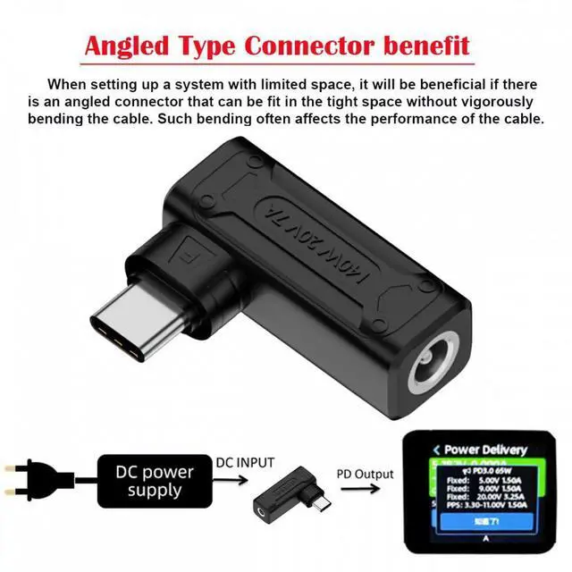 Alt view image 5 of 7 - Jimier 140W 100W DC Jack 5.5x2.5mm Input to USB-C Type-C Angled 90 Degree Power Plug Charge Adapter for Laptop Phone