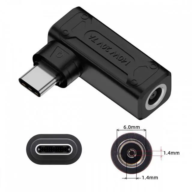 Alt view image 7 of 7 - Jimier 140W 100W DC Jack 6.0x1.4mm Input to USB-C Type-C Angled 90 Degree Power Plug Charge Adapter for Laptop Phone