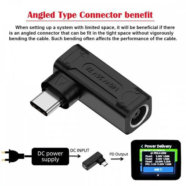 Alt view image 5 of 7 - Jimier 140W 100W DC Jack 7.9x5.4mm Input to USB-C Type-C Angled 90 Degree Power Plug Charge Adapter for Laptop Phone