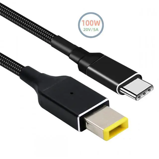 Alt view image 2 of 7 - Jimier 100W Type C USB-C Input to Rectangular Jack Output Power 20V 5A 65W PD Charge Cable for Thinkpad X1 Legion Y7000P Laptop