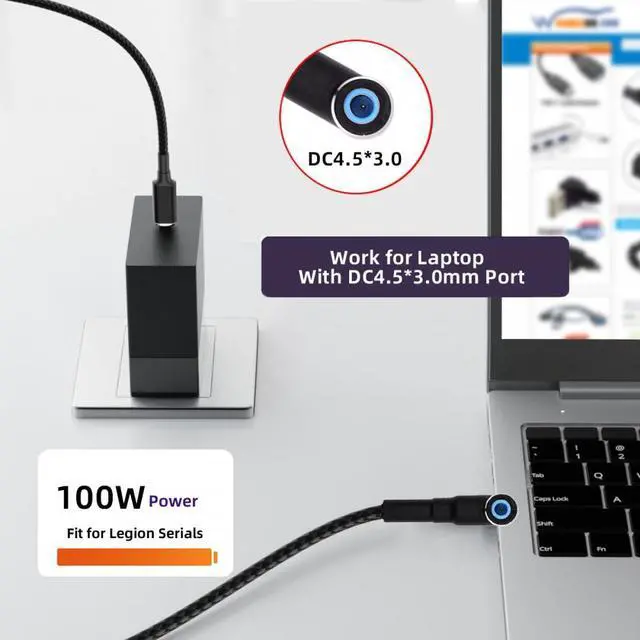 Alt view image 6 of 6 - Jimier 100W Type C USB-C Input to 20V DC 4.5*3.0mm Output Power 20V 5A 65W PD Charge Cable compatible with Laptop