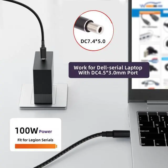 Alt view image 5 of 7 - CY 100W Type C USB-C Input to 20V DC 7.4*5.0mm Output Power 20V 5A 65W PD Charge Cable compatible with DELL-Laptop
