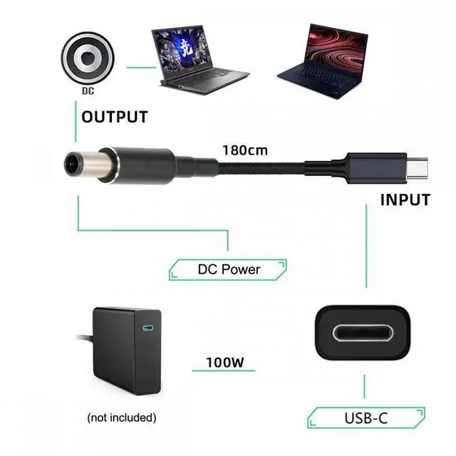 Alt view image 6 of 7 - Jimier 100W Type C USB-C Input to 20V DC 7.4*5.0mm Output Power 20V 5A 65W PD Charge Cable compatible with Laptop