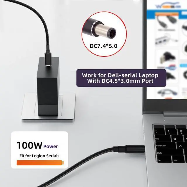 Alt view image 7 of 7 - Jimier 100W Type C USB-C Input to 20V DC 7.4*5.0mm Output Power 20V 5A 65W PD Charge Cable compatible with Laptop