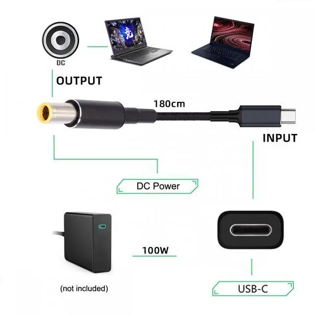 Alt view image 6 of 7 - Jimier 100W Type C USB-C Input to 20V DC 7.9*5.4mm Output Power 20V 5A 65W PD Charge Cable compatible with Laptop