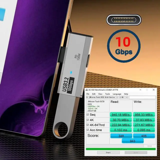 Alt view image 7 of 7 - Jimier 10Gbps USB-C Type-C 1-to-2 USB-C Female OTG & 100W PD Power Adapter for Laptop Tablet Phone