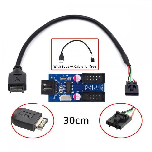 Alt view image 3 of 7 - Cablecc USB 3.1 Front Panel Header Type-E to 4pin IDC Housing USB Type-A Male 1 to 2 Female Motherboard 9pin Header HUB Adapter Port Multiplier