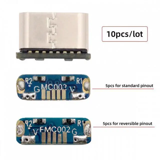 Alt view image 4 of 7 - CY 10pcs/lot DIY Solder Type-C Female Socket Connector Replace for Micro-USB 5Pin Female SMT Type DC 5V Power