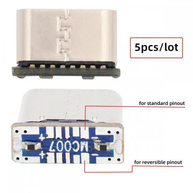 Alt view image 4 of 7 - CY 5pcs/lot DIY Solder Type-C Female Socket Connector Replace for Micro-USB 5Pin Female SMT Type DC 5V Power
