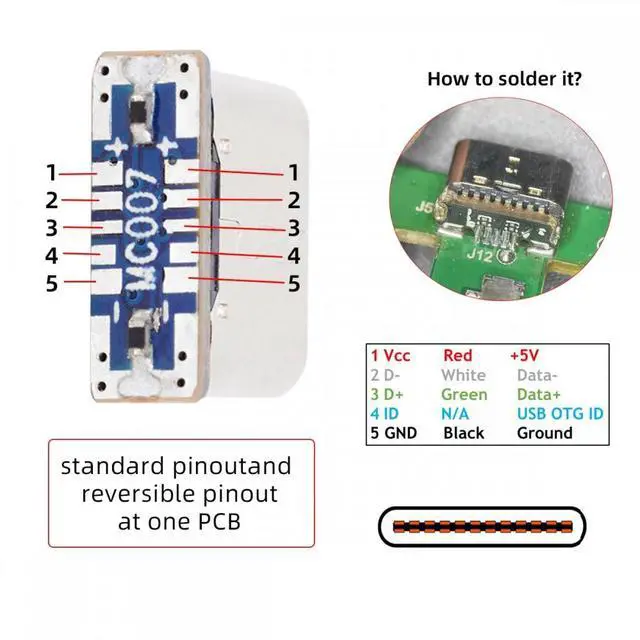 Alt view image 5 of 7 - CY 5pcs/lot DIY Solder Type-C Female Socket Connector Replace for Micro-USB 5Pin Female SMT Type DC 5V Power