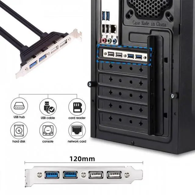 Alt view image 4 of 7 - Jimier Internal Four USB2.0 & USB 3.0 Female Mount Panel to Motherboard 9pin 19pin 20pin Baffle Cable with PCI Bracket 50cm