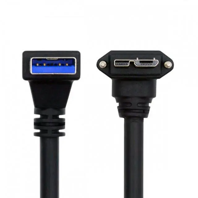 Alt view image 2 of 7 - Jimier Down Angled 90 Degree USB 3.0 A Male to Micro-B 3.0 Plug Down Angled Locking Screw Panel Cable 25cm