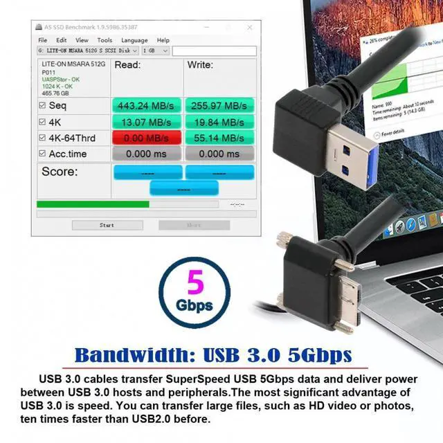 Alt view image 4 of 7 - Jimier Down Angled 90 Degree USB 3.0 A Male to Micro-B 3.0 Plug Down Angled Locking Screw Panel Cable 25cm