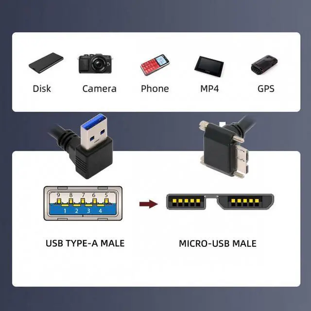 Alt view image 5 of 7 - Jimier Down Angled 90 Degree USB 3.0 A Male to Micro-B 3.0 Plug Down Angled Locking Screw Panel Cable 25cm
