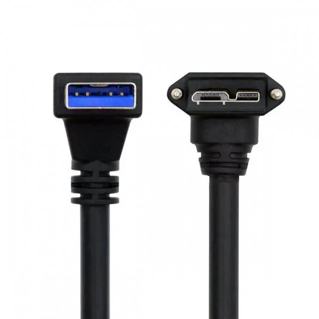 Alt view image 2 of 7 - Jimier Down Angled 90 Degree USB 3.0 A Male to Micro-B 3.0 Plug Up Angled Locking Screw Panel Cable 25cm
