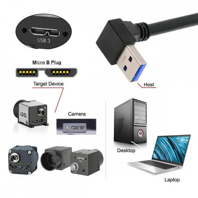 Alt view image 7 of 7 - Jimier Down Angled 90 Degree USB 3.0 A Male to Micro-B 3.0 Plug Up Angled Locking Screw Panel Cable 25cm