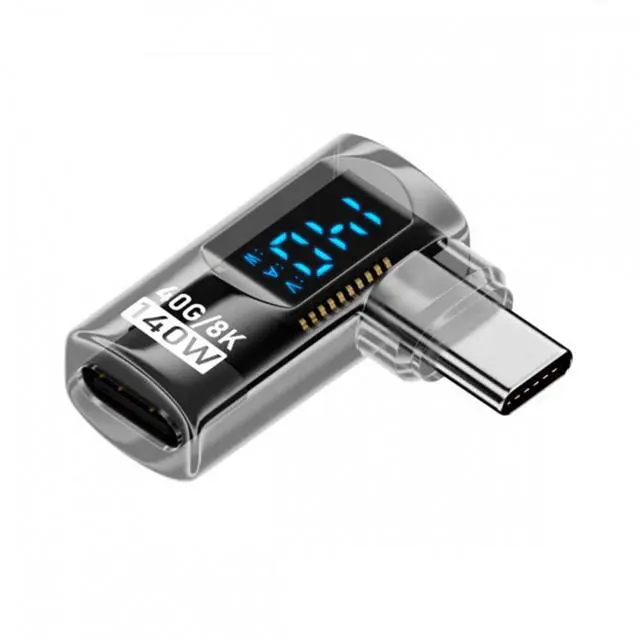 Alt view image 2 of 7 - Jimier Type-C Smart LED Display USB-C Male to Female Extension Adapter USB4.0 40Gbps 140W Left Right Angled 90 Degree Current Voltage Monitoring