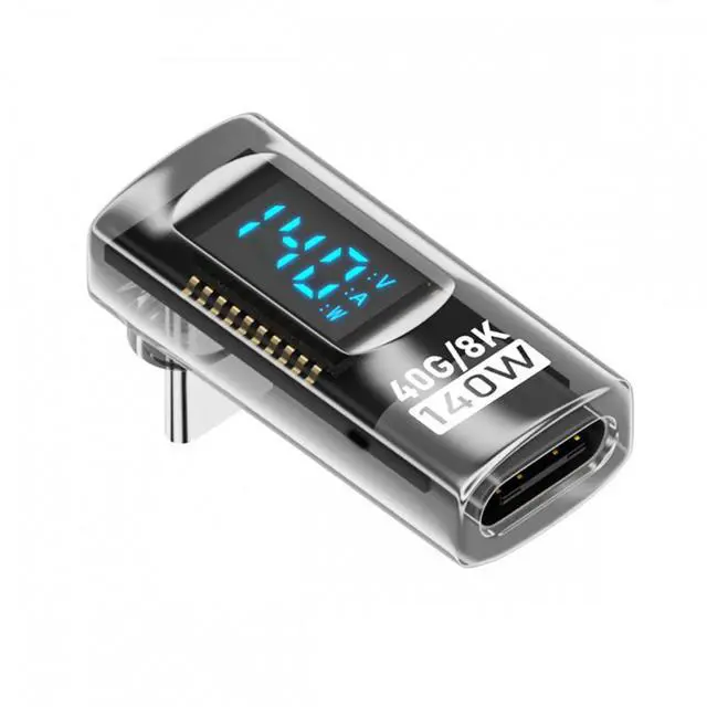 Alt view image 2 of 7 - Jimier Type-C Smart LED Display USB-C Male to Female Extension Adapter USB4.0 40Gbps 140W Up Down Angled 90 Degree Current Voltage Monitoring