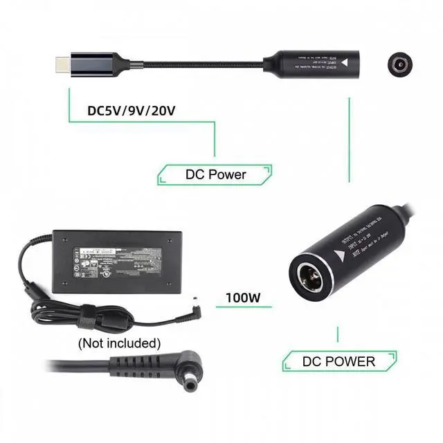 Alt view image 3 of 7 - Jimier DC Jack 5.5X2.5mm Input to USB-C Type-C Power 100W Charge Cable for Laptop Phone PD9V 5V 20V