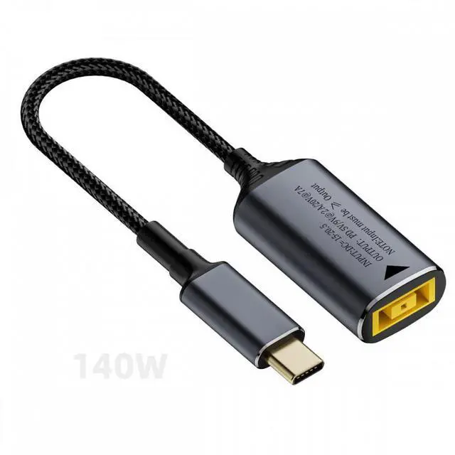 Alt view image 2 of 7 - Jimier Rectangle Jack Thinkpad X1 Input to USB-C Type-C Power 140W Charge Cable for Laptop Phone PD9V 5V 20V 7A