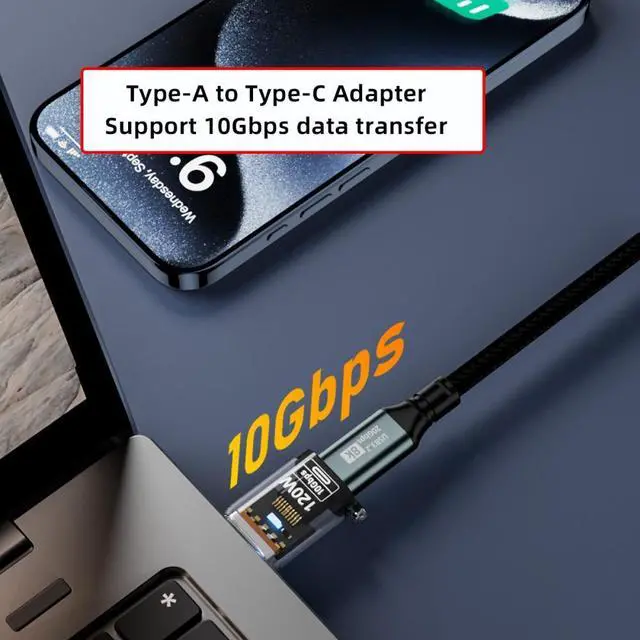 Alt view image 7 of 7 - Chenyang 3pcs/lot Type-C Smart LED USB-C to USB3.2 Type-A Adapter OTG 10Gbps 40Gbps 120W 240W Data Fast Charging Tester Detector